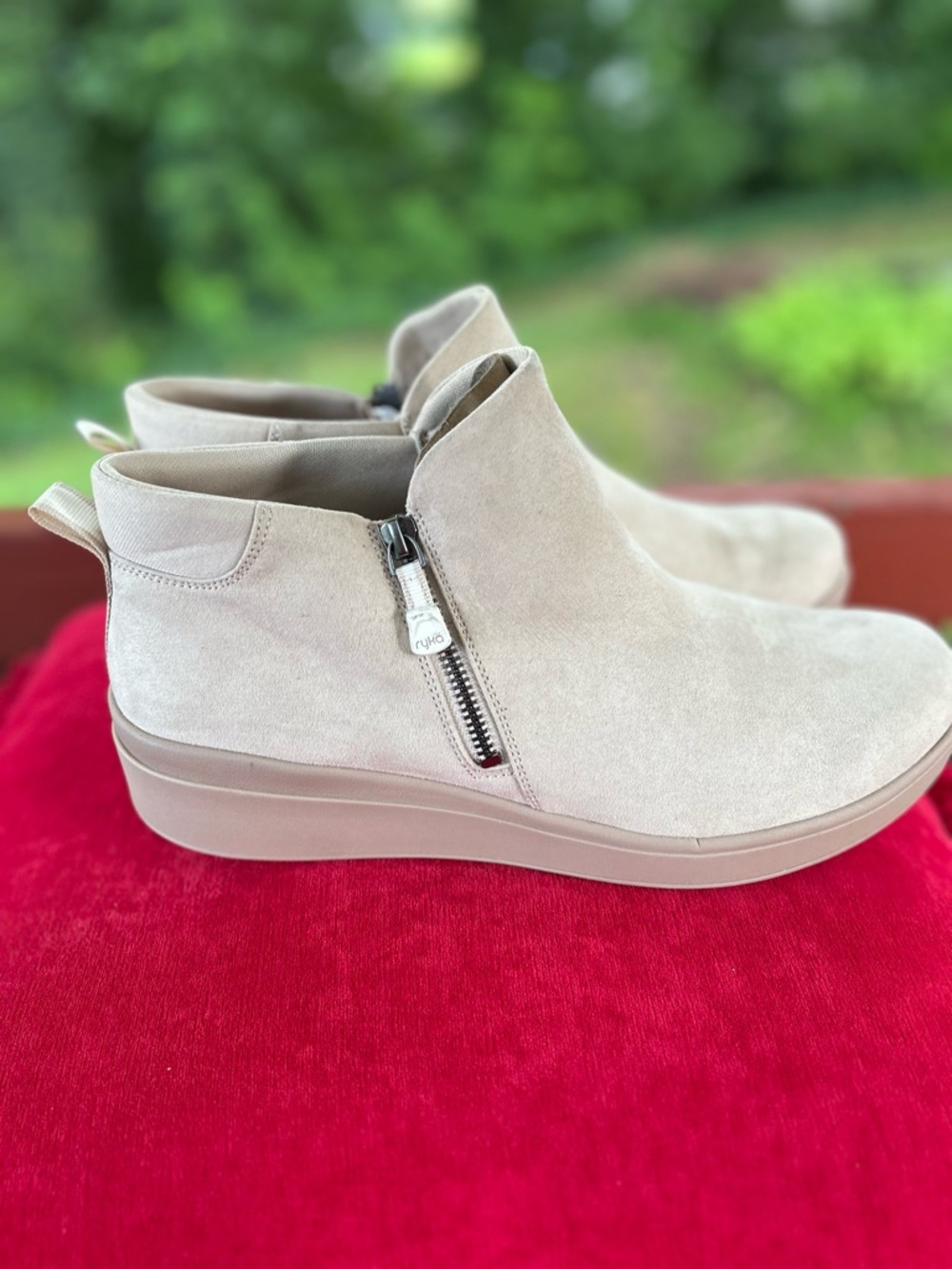 Ryka Taupe Suede Side-Zip Ankle Sneakers